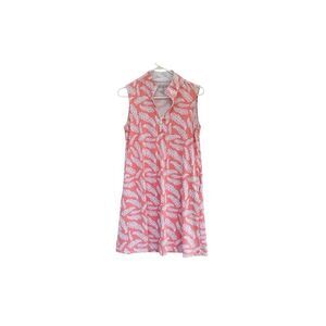 Duffield Lane Leland Gal Golf Dress Medium Coral White Fern Print Sleeveless Qua